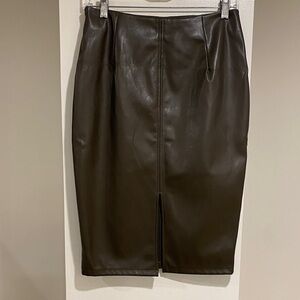 Ramisu Collection chocolate brown faux leather pencil skirt front slit Size M